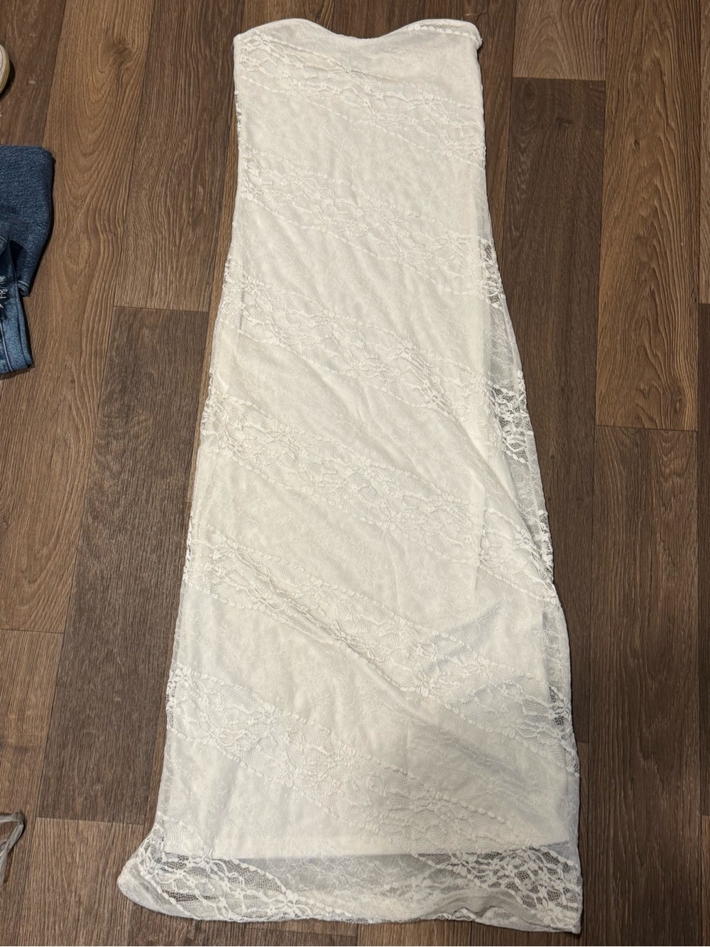 Justify Strapless White Lace Maxi Dress